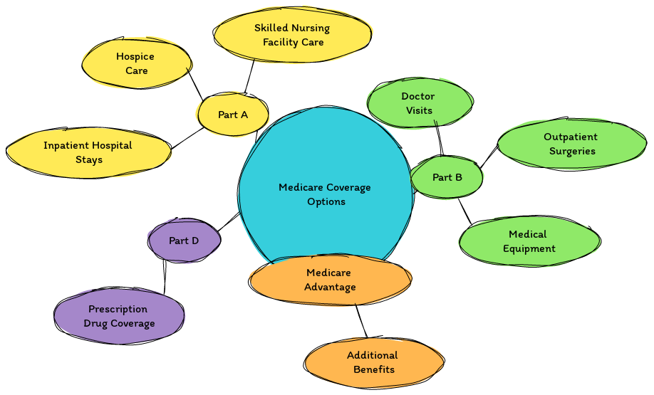 Mindmap diagram representing the Medicare Coverage Options