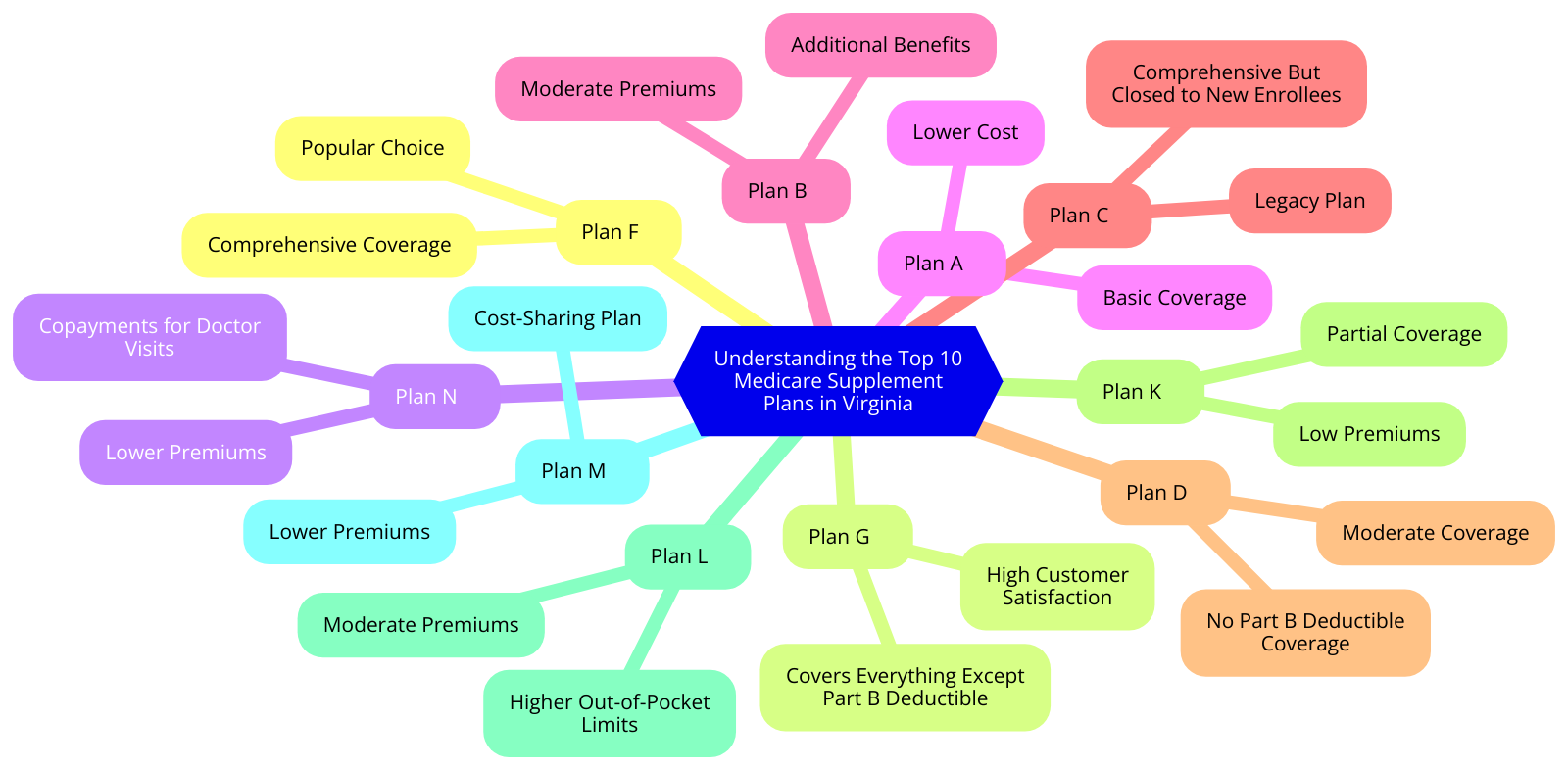 a diagram for "Understanding the Top 10 Medicare Supplement Plans in Virginia" using a mindmap.