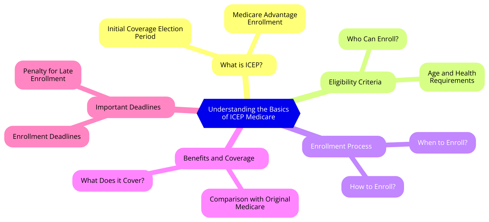 a diagram for "Understanding the Basics of ICEP Medicare" using a mindmap