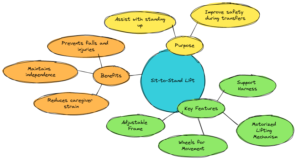 a simple mindmap to visually explain what a Sit-to-Stand Lift is