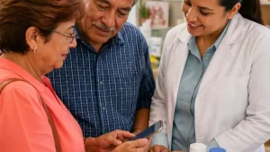 senior woman using smartphone for Medicare help in New Jersey and New York